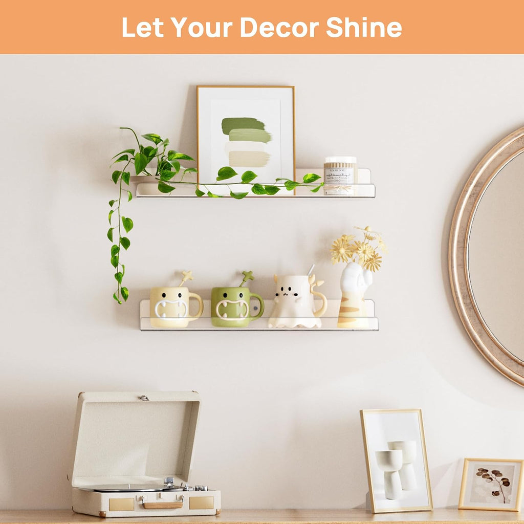 upsimples 2 Pcs 15" Acrylic Shelves for Wall Display and Storage, Clear