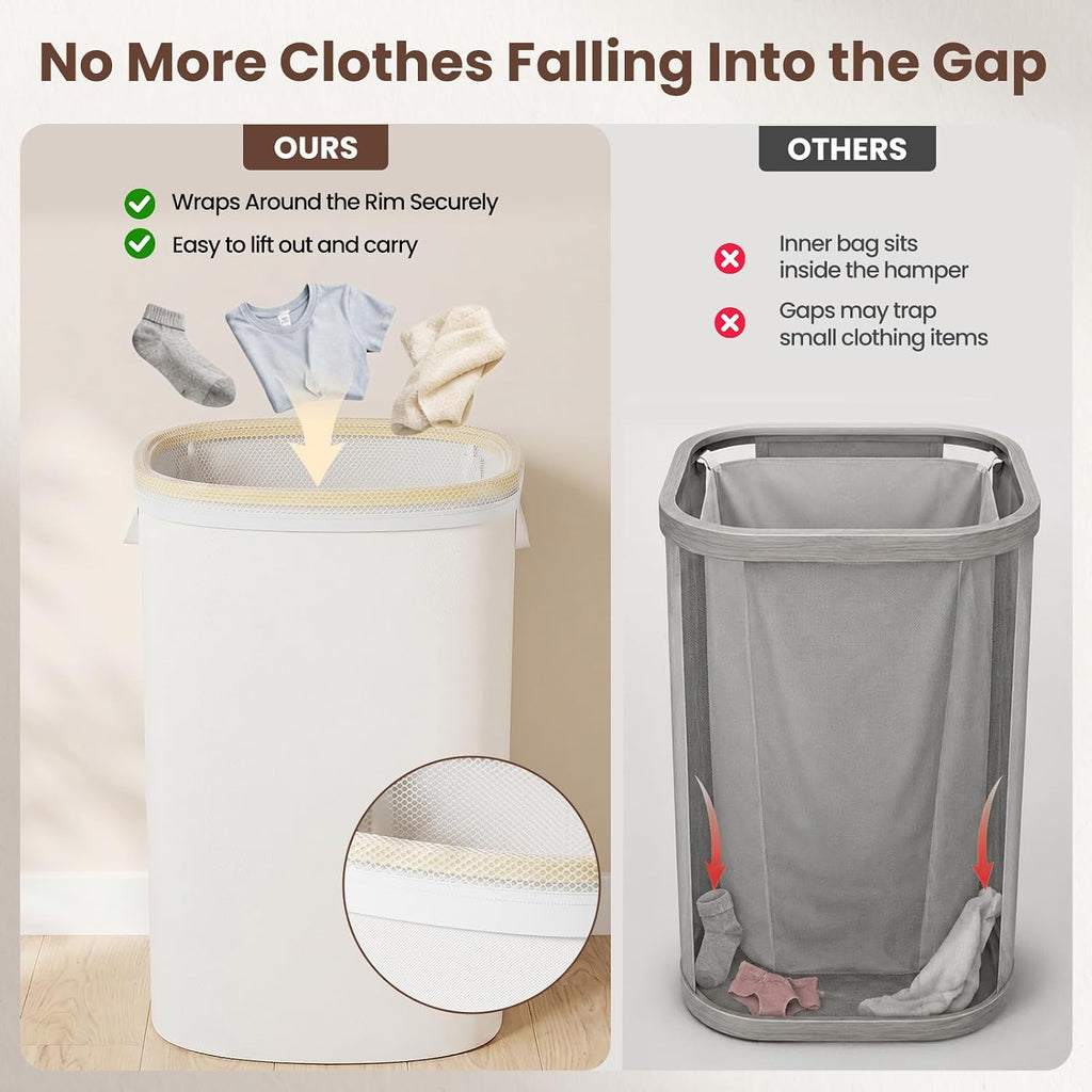 Laundry Hamper with Lid, 90L Large Tall Laundry Basket with Removable Laundry Bag, Collapsible Dirty Clothes Hamper for Bedroom, Bathroom and Laundry Room, Silver Gray
