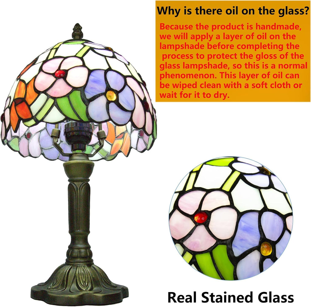 Small Tiffany Style Stained Glass Table Lamp, 8 Inch, Flower Pattern