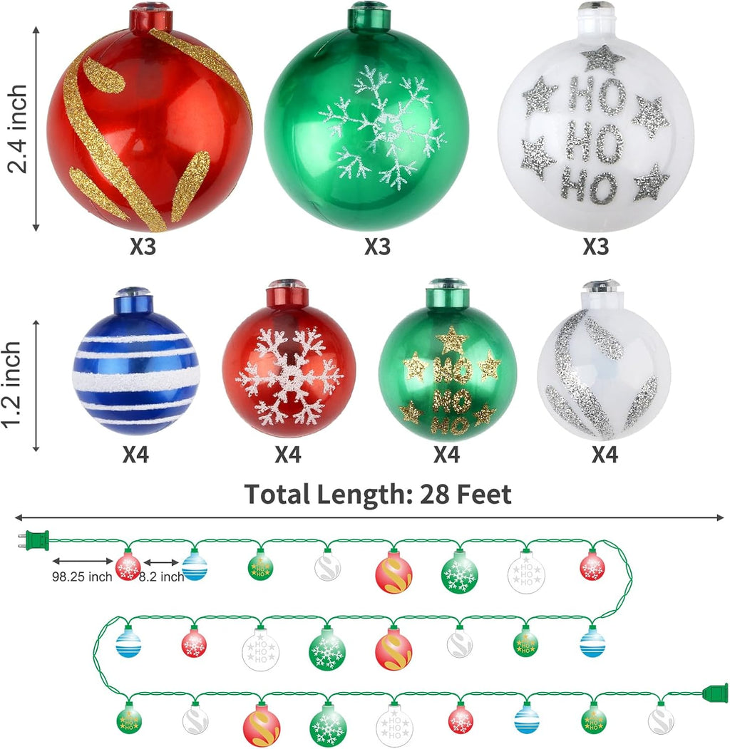 AIRIVO Christmas Tree Lights Ornaments, 28ft 25 Bulb Christmas String Lights Indoor, Christmas Lights Plug in Expandable Wire, Ornaments for Christmas Tree Decorations