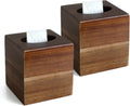 2 Pack Acacia Wood Tissue Box Cover，Wooden Tissue Box Holder Square