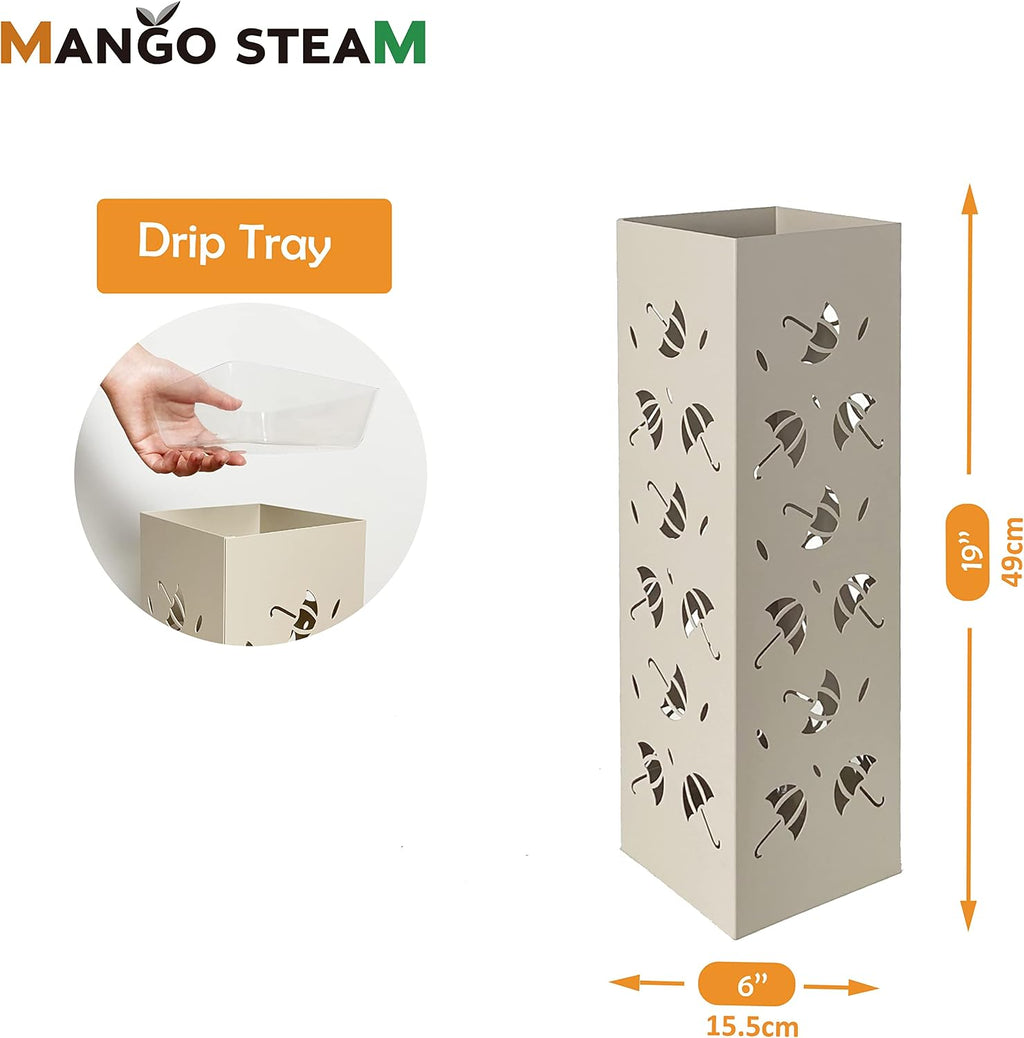 Mango Steam Metal Square Tall 19.5" Umbrella/Cane/Walking Stick/Wrapping Paper Holder, Stand, Rack Organizer (Brollies Almond)