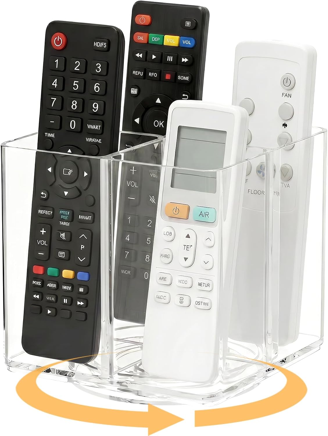 360 rotating Remote Control Holder, 4 Slot Clear Acrylic Remote Holder, TV Controller Holders Pencil Pen Holder Desk Lazy Susan Organizer for Home School Office