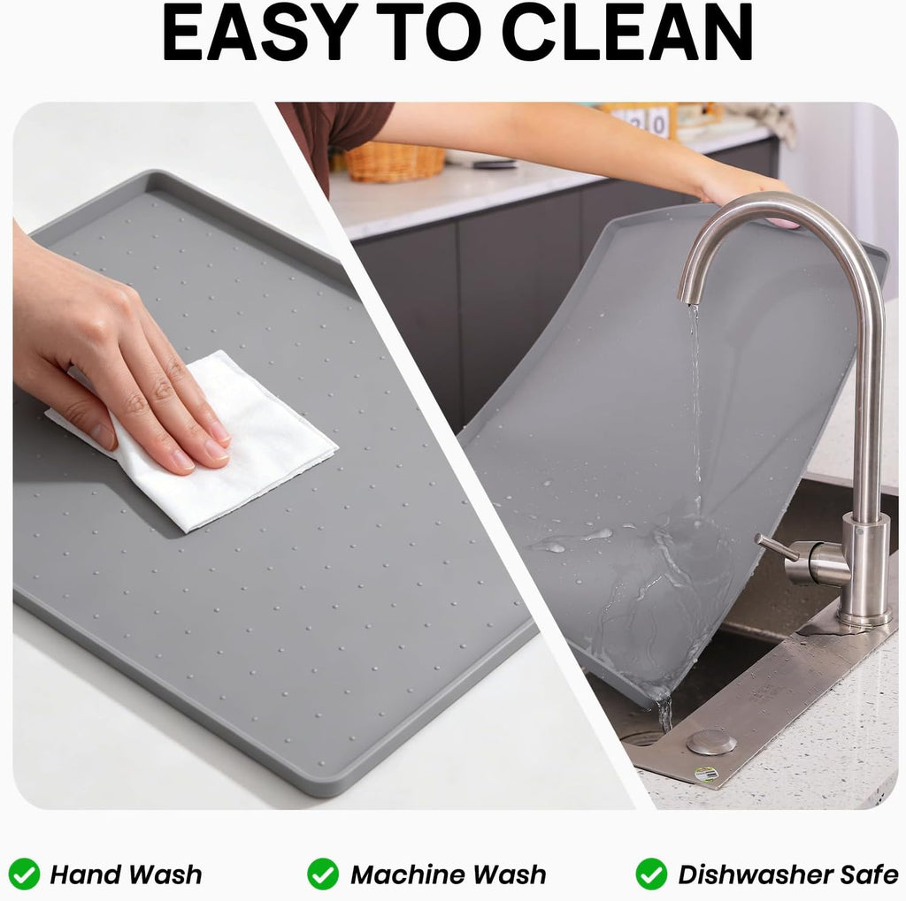 YINEYA 2 Pack Silicone Dog & Cat Food Mat Waterproof 18" x 12", Raised Edge Dog Bowl Mat for Food and Water, BPA-Free Non-Slip Pet Feeding Mats for Floors, Multifunctional Silicone Mat (Gray)