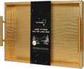 SXNOWS Faux Leather Serving Tray with Gold Handles, Glossy Gold