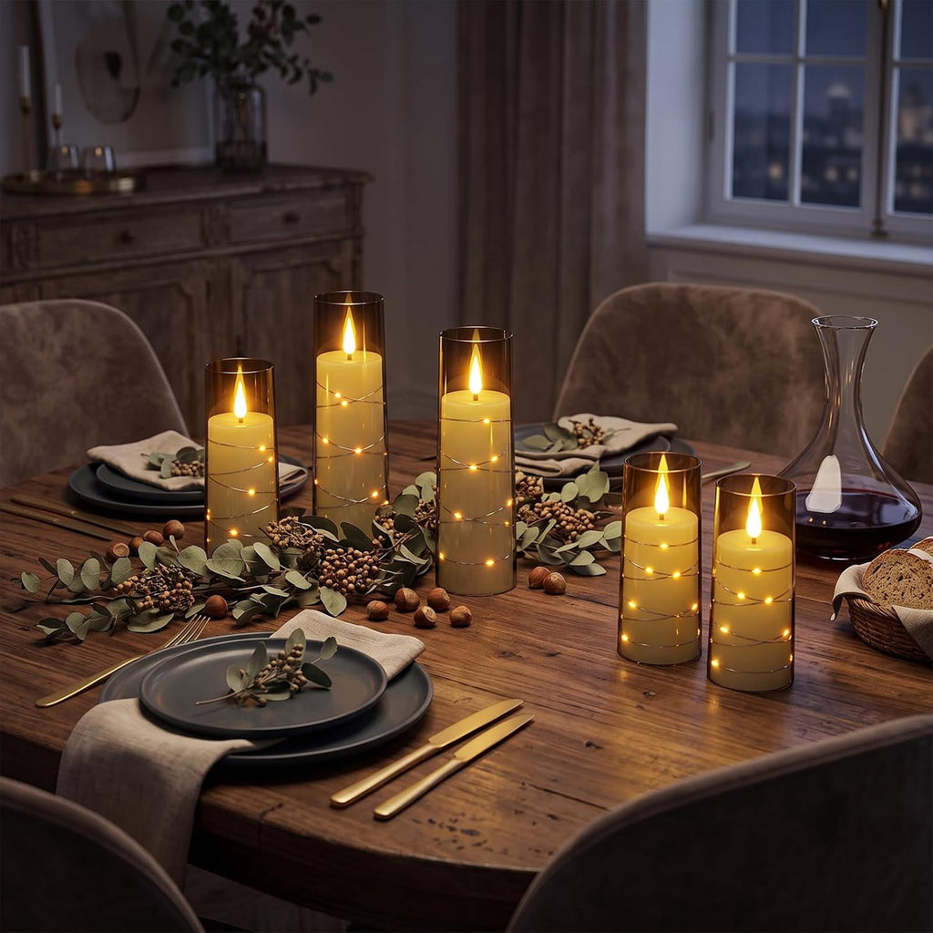 Rechargeable Flameless Candles String Light Battery Operated 2 Remote Black