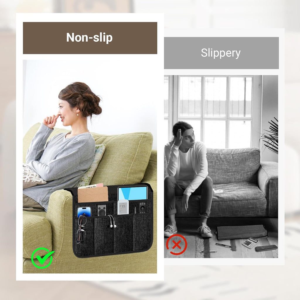 Armchair Caddy & Remote Control Holder for Couch & Recliner | Non-Slip Armrest Organizer with 6 Pockets for TV Remote, Phone, Tablet, Magazine & More, 19 x 35 Inches, Black