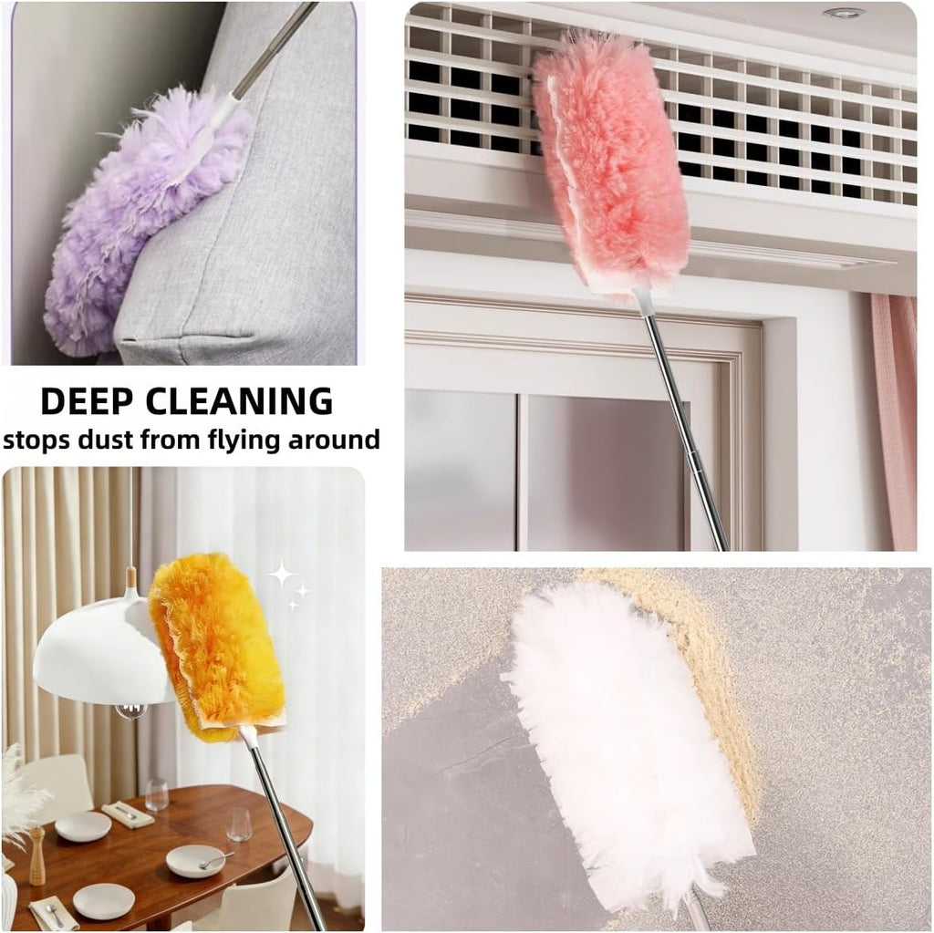 Heavy Duty Duster Refills, Disposable Dusters Kit for Cleaning Dusting Furniture Blind Ceiling Fan, Multi Surface 360 Feather Duster(10)+3FT Extended Handle（1） (pueple)