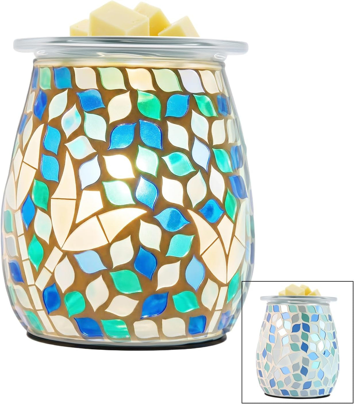 Electric Wax Warmer,Electric Wax Melt Warmer,Blue Green Gradient Mosaic Leaf Pattern for Home Office Gifts & Decor (Blue Green Gradient Mosaic)