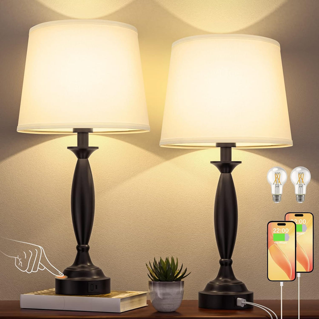 Seealle Bedroom Lamps for Nightstand, Black Bedside Lamps with USB