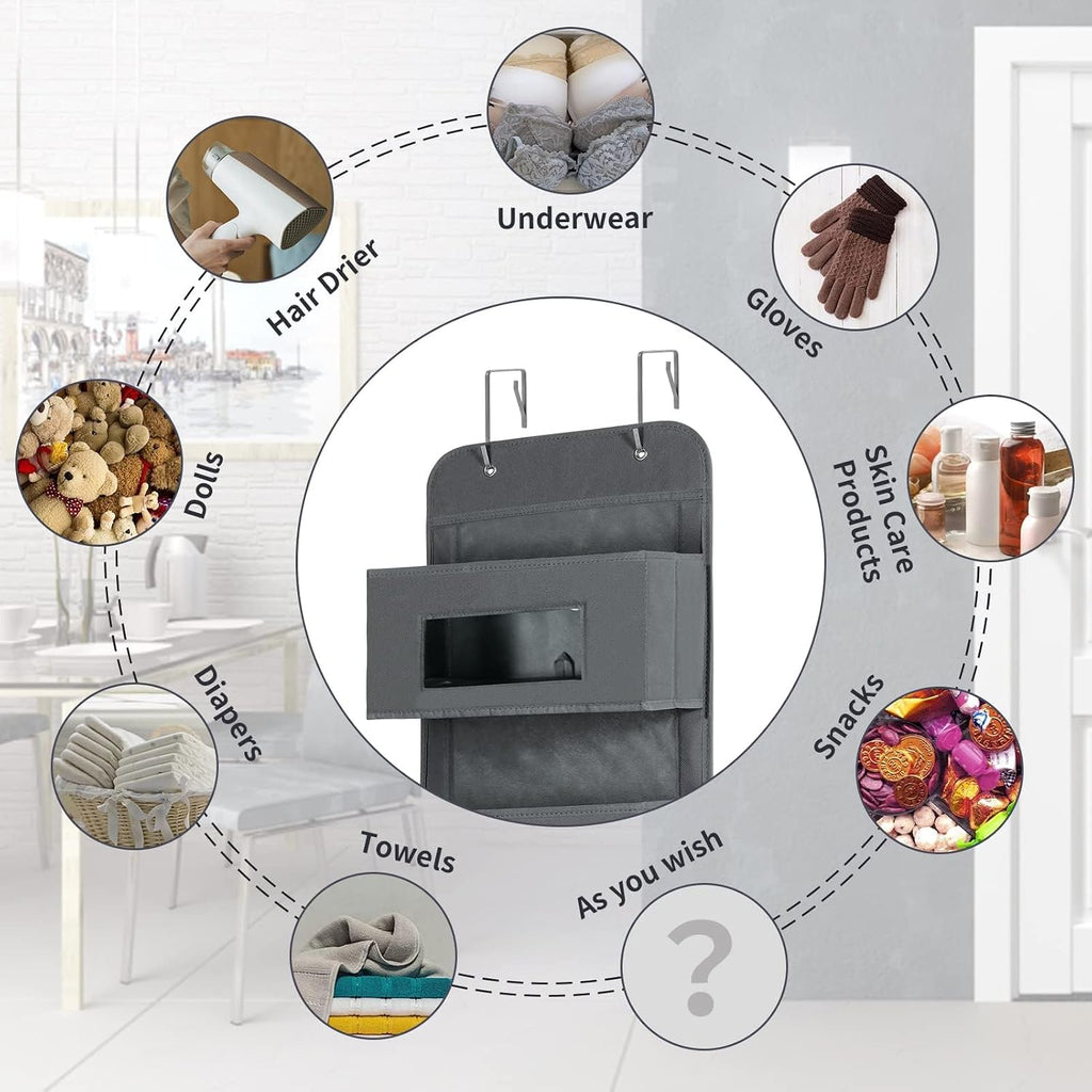 5-Shelf Over The Door Hanging Organizer with 2 Hooks for Room, Gray