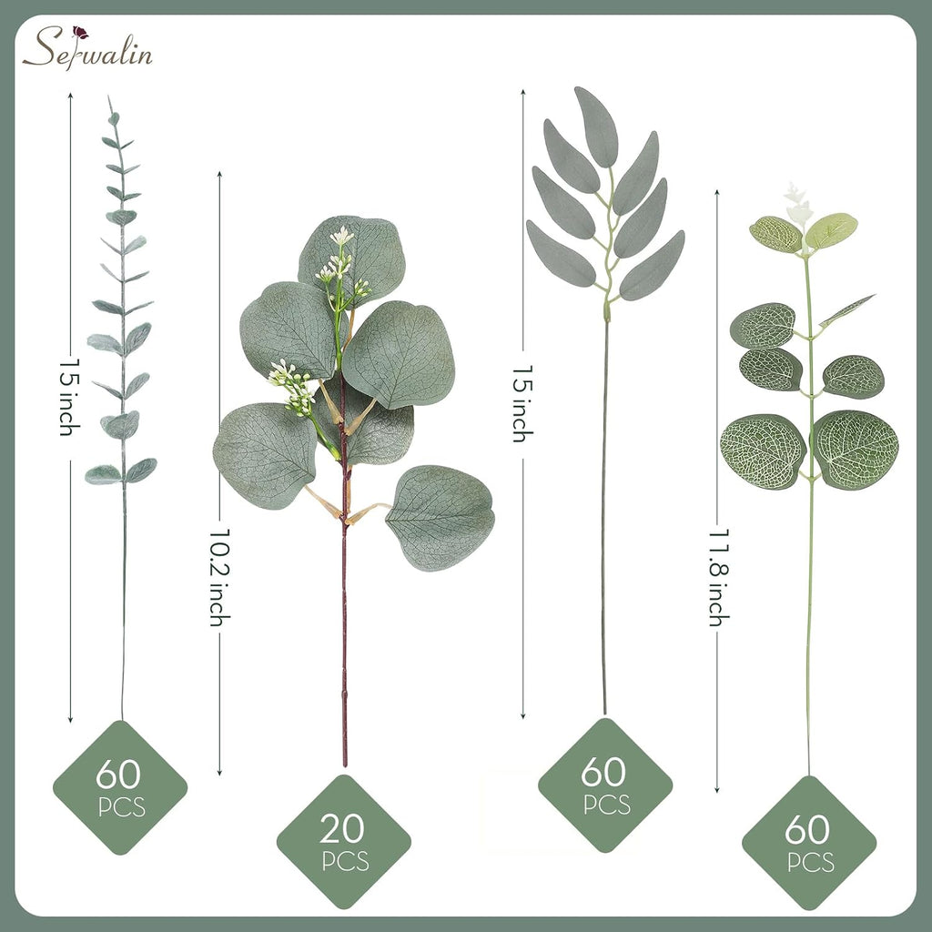 Serwalin 200PCS Mixed Eucalyptus Stems, Greenery Stems for Centerpieces
