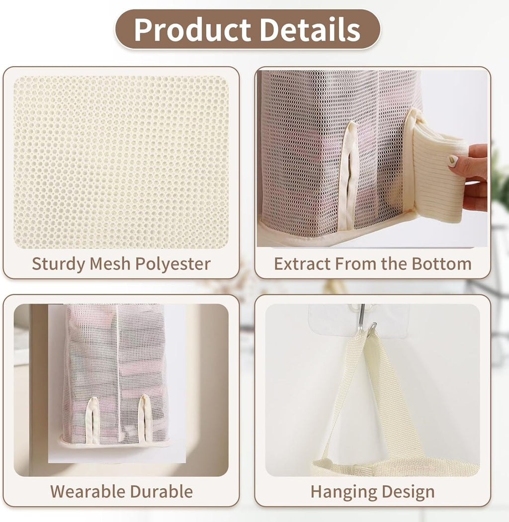 Hanging Sock Storage Bag,Sock Underwear OrganizerWall Mount Multifunctional Bag,Saver Kitchen Storage Holder,Hanging Closet Organizer,for Storing Socks Ties Plastic Bag 3PCS (Beige)