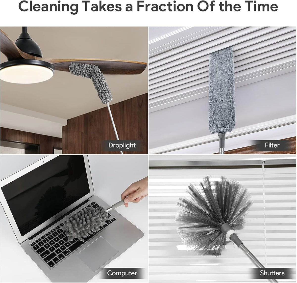 DELUX Microfiber Feather Duster,7 PCS Reusable Bendable Washable Cobweb Duster with 100 inches Extra Long Extension Pole for Cleaning Ceiling Fan, High Ceiling, Blinds, Furniture & Cars