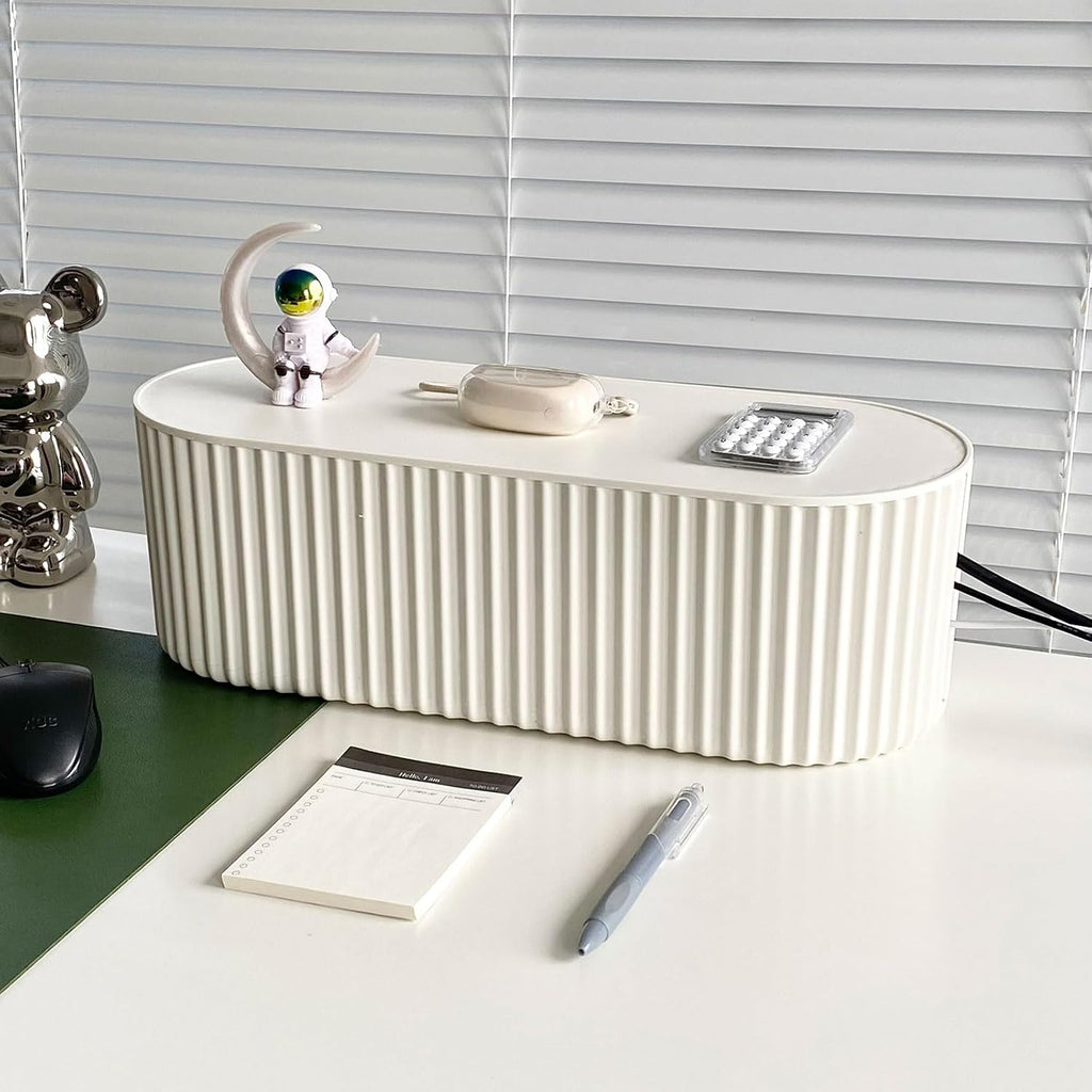 White Cable Management Box with Lid, Large, Plastic