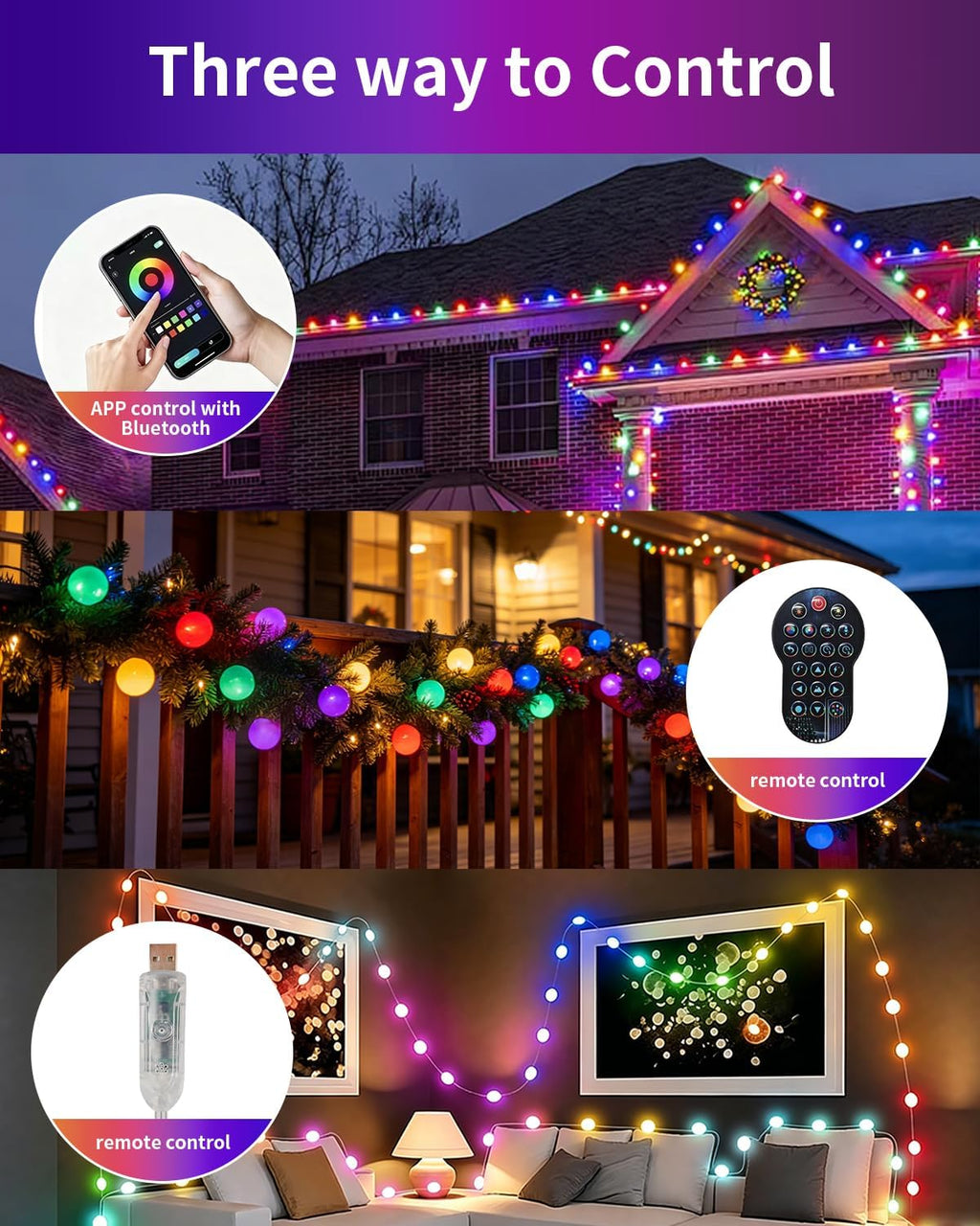 Super RGB Color Changing Globe String Lights 16.4FT 33LEDs, Smart LED Fairy Lights with Remote & APP Control, Mini Ball RGB Twinkle Lights for Indoor Bedroom Halloween Birthday Holiday Decor