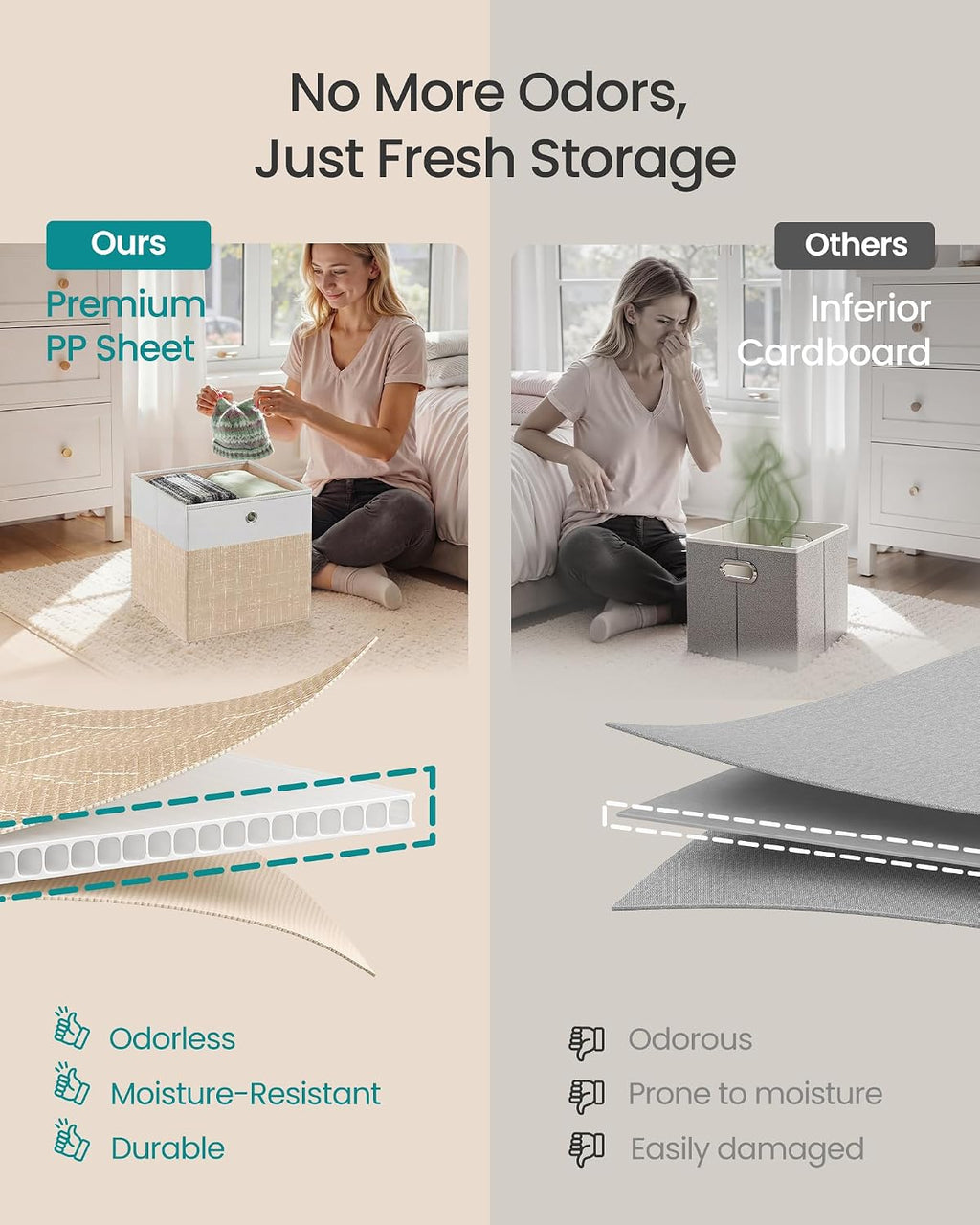 SONGMICS Storage Cubes, Set of 6 Foldable Organizer Boxes with Handles