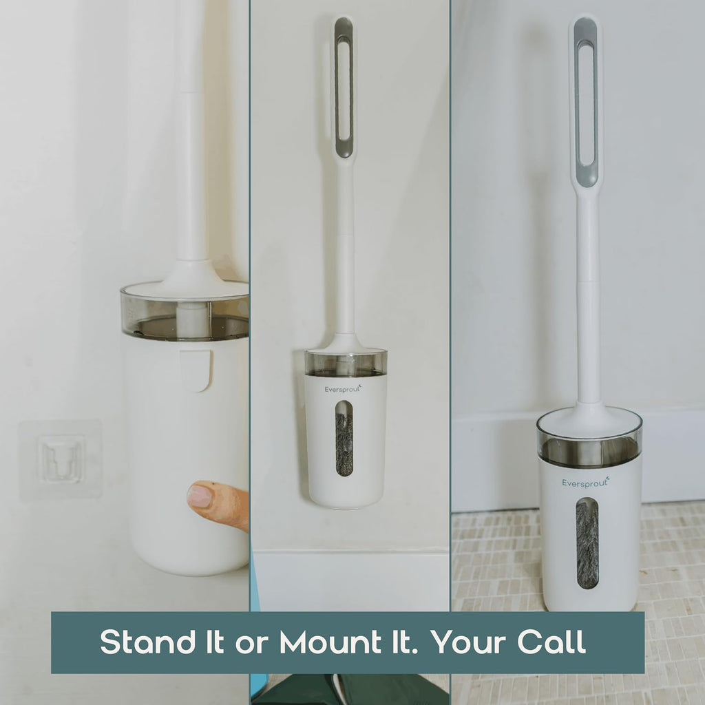 Eversprout Tidy Toilet Bowl Brush and Holder Set, Wall Mount, Under Rim