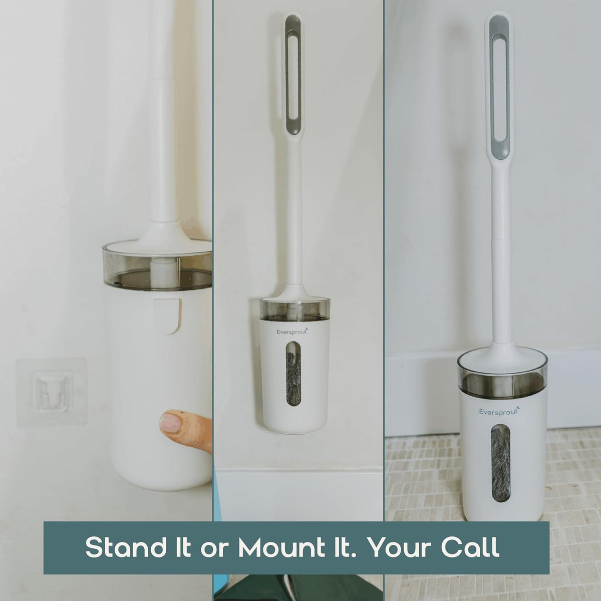 Eversprout Tidy Toilet Bowl Brush and Holder Set, Wall Mount, Under Rim