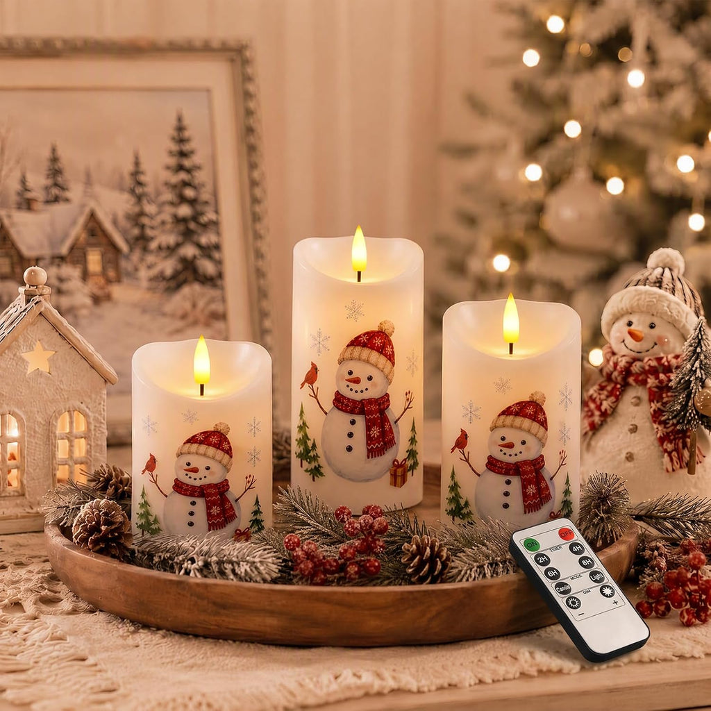 Raycare Christmas Real Wax Flameless LED Pillar Candles with Timer Remote