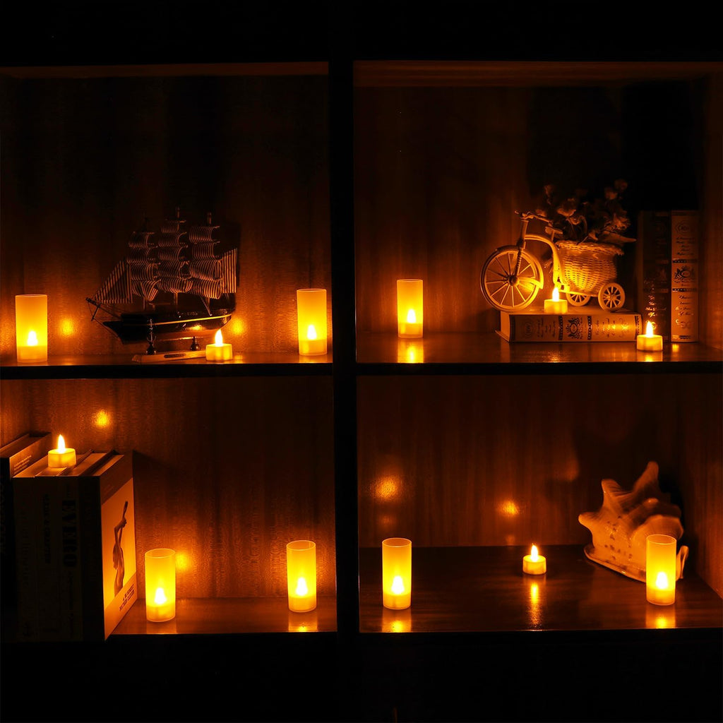 Esup Rechargeable Tea Lights Candles with Realistic Flame Effect for Decora