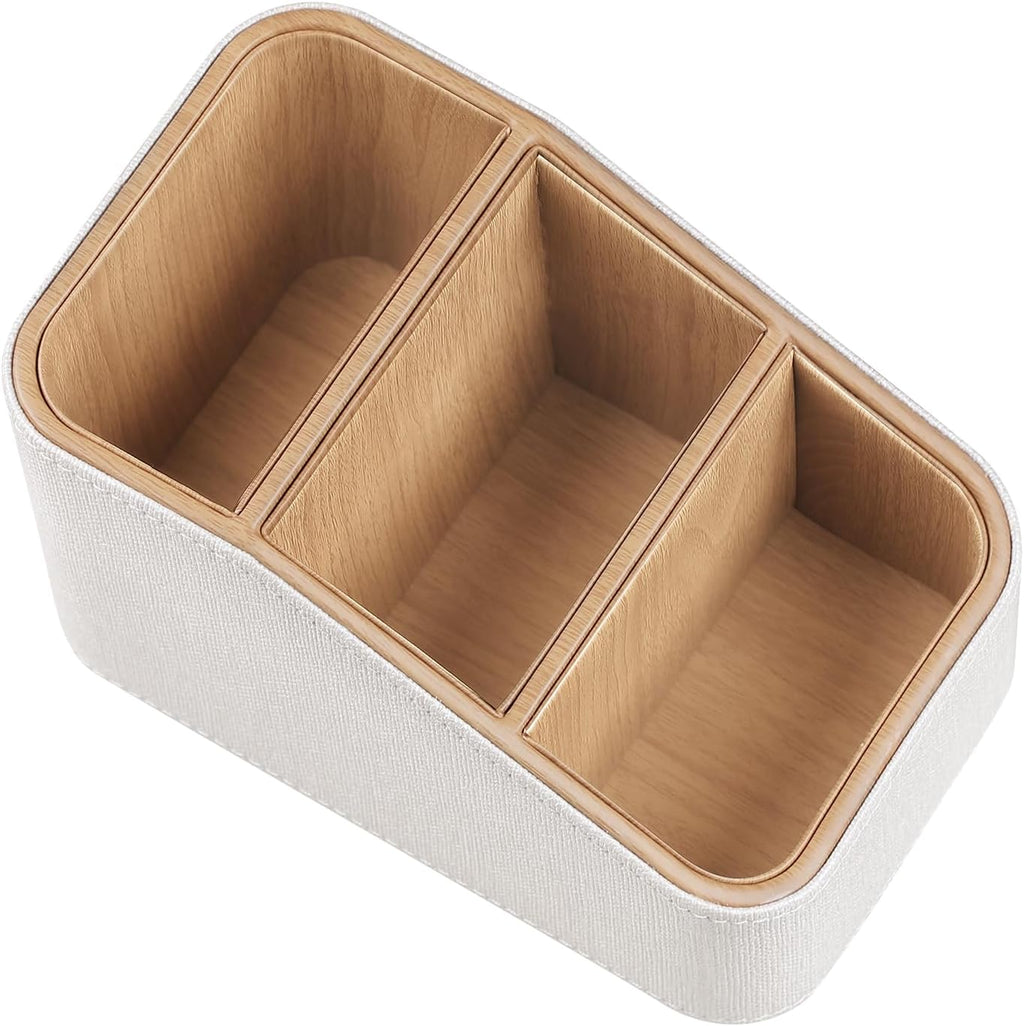 Remote Control Holder, PU Leather Nightstand Organizer (Linen)