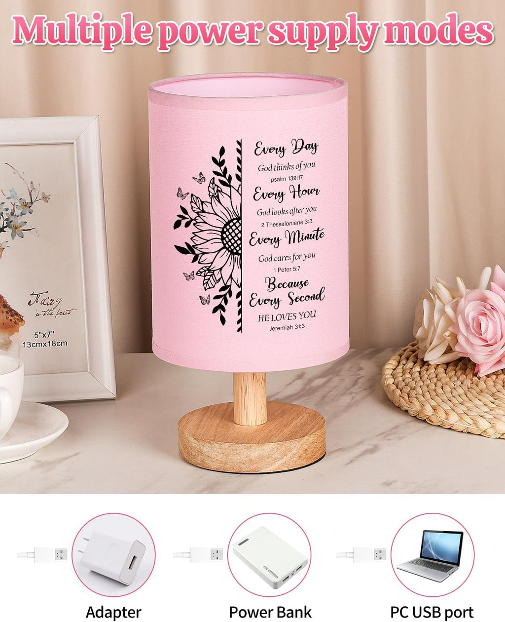 Christian Gifts for Women Table Lamp, Religious Gifts for Women with Bible Verse Prayer Inspirational Gift Fabric Lamp Spiritual Gifts for Friend (Pink)