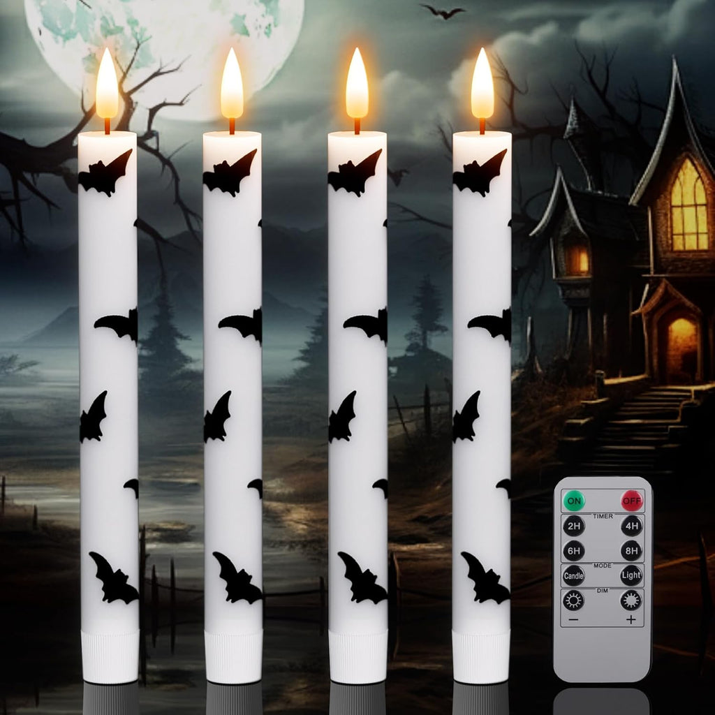Bats Decal Flameless LED Taper Candles with Remote and Timer