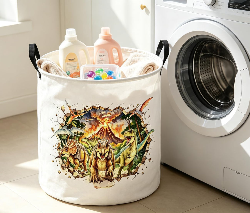 19.7" Laundry Basket,Dirty Clothes Hamper,Waterproof Storage Bin,Room Decor,Gift Baskets(Crossing Dinosaur)