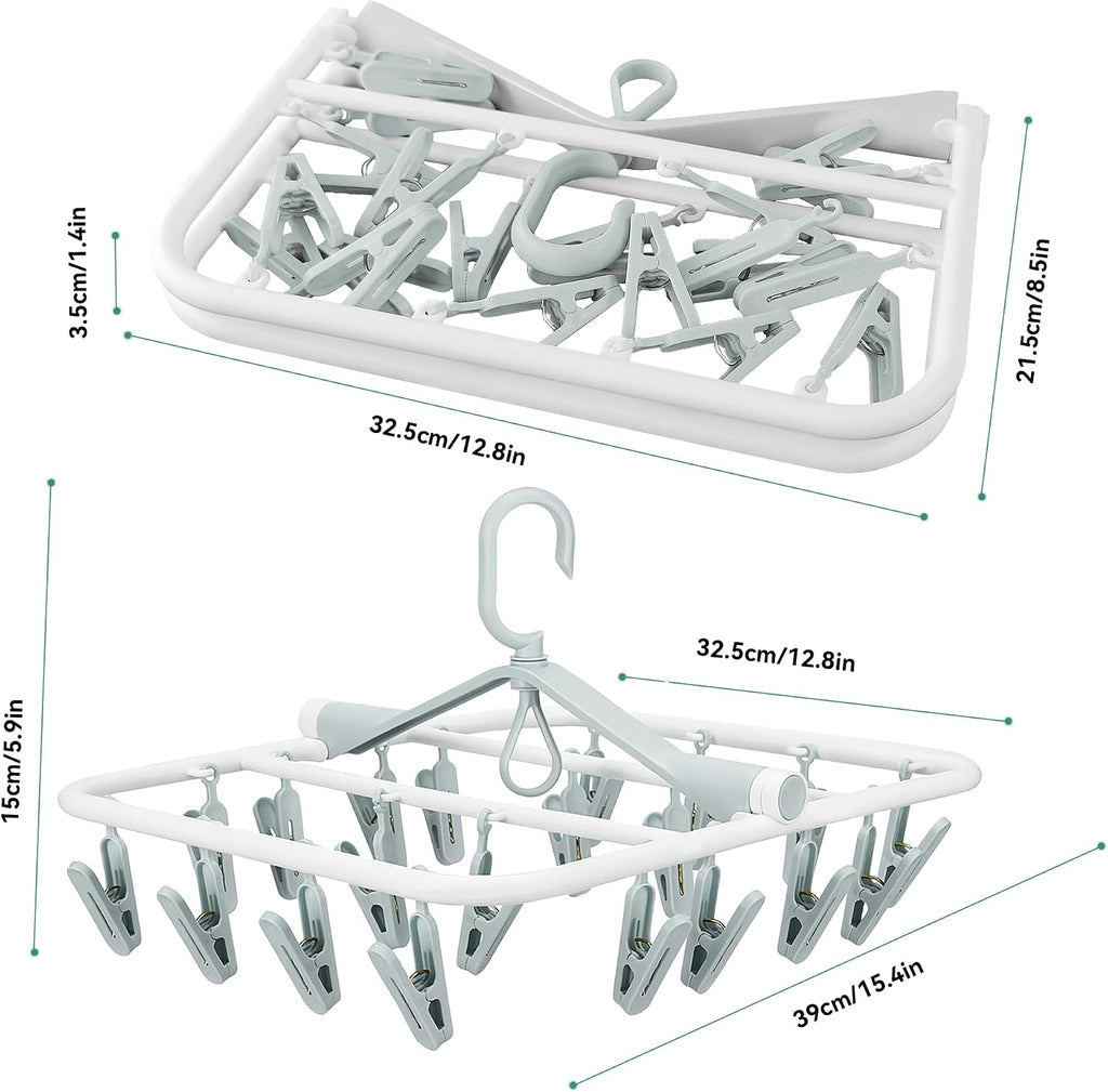 Plastic PP Drying Hanger, Anti-Rusty Drying Rack for Clothes, Socks, Lingeries, Delicates, Drying Hanger with 20 Clips for Baby Clothes, Towels