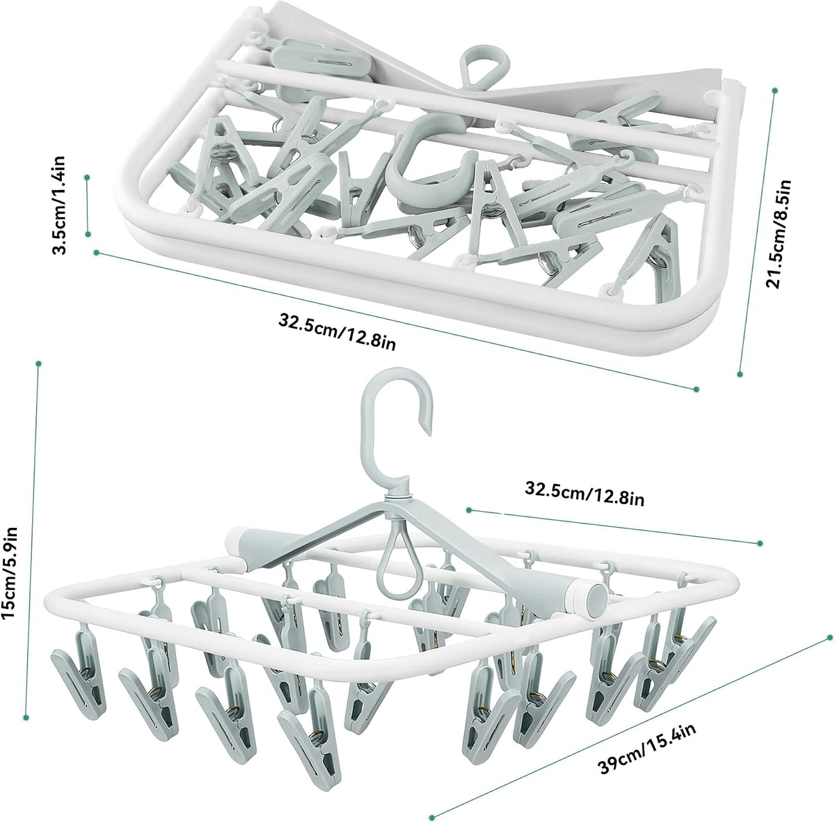 Plastic PP Drying Hanger, Anti-Rusty Drying Rack for Clothes, Socks, Lingeries, Delicates, Drying Hanger with 20 Clips for Baby Clothes, Towels