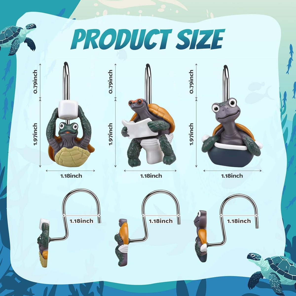 Amyhill 12 Pcs Turtle Shower Curtain Hooks, Nautical Stainless Steel