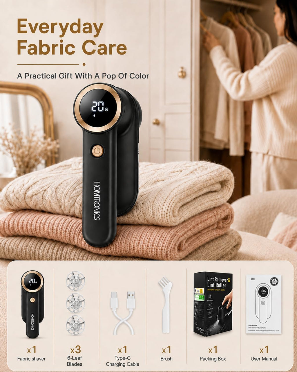 2000mAh Rechargeable Lint Shaver, Lint Remover for Clothes,Furniture