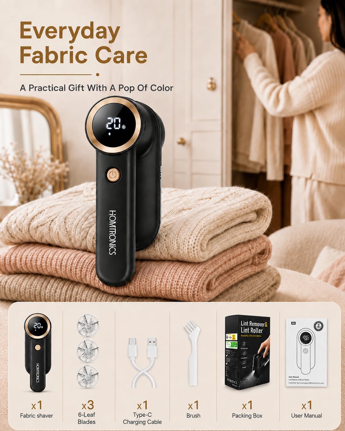 2000mAh Rechargeable Lint Shaver, Lint Remover for Clothes,Furniture