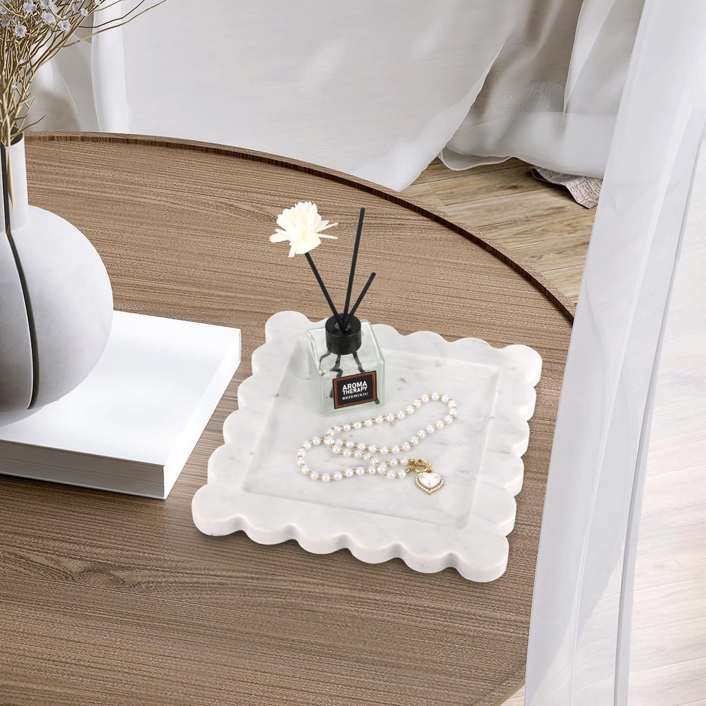 Square Marble Decorative Tray, Carrara White, 8 * 8