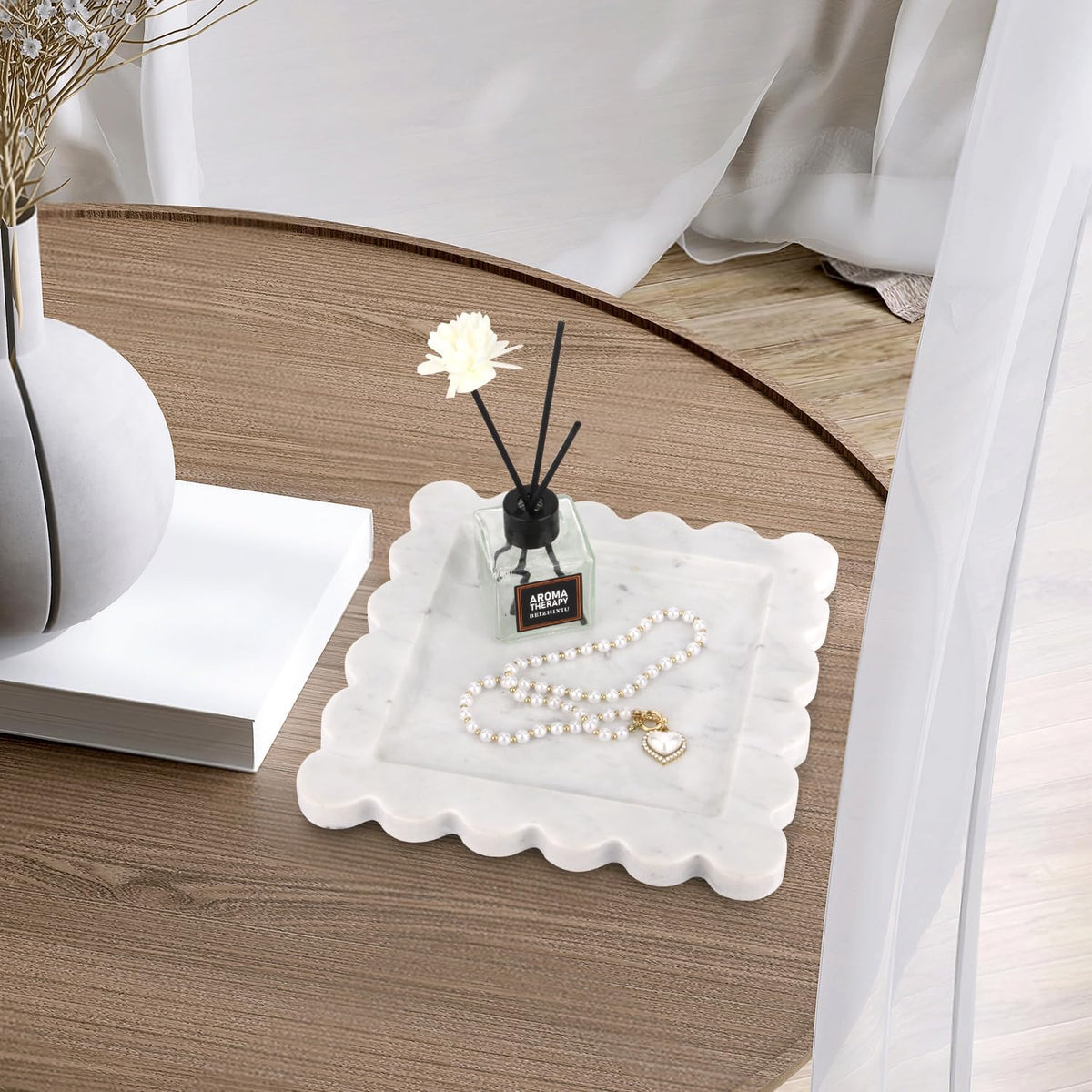 Square Marble Decorative Tray, Carrara White, 8 * 8