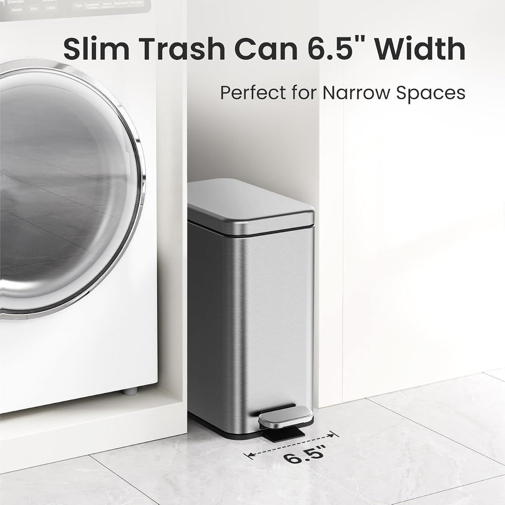 Cesun 2.6 Gallons Small Bathroom Trash Can with Lid Soft Close, Silver