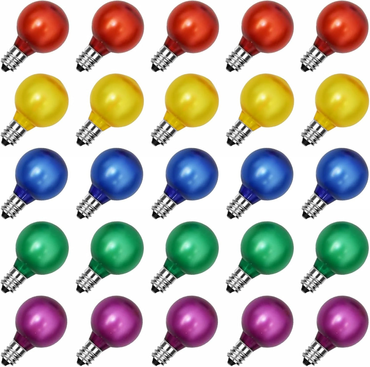 25 Pack G40 Frosted Multi-Color LED Replacement Bulbs, Shatterproof LED Globe Light Bulbs for Indoor Outdoor Christmas String Lights, 0.6W Energy Saving String Light Bulbs, E12/C7 Candelabra Base