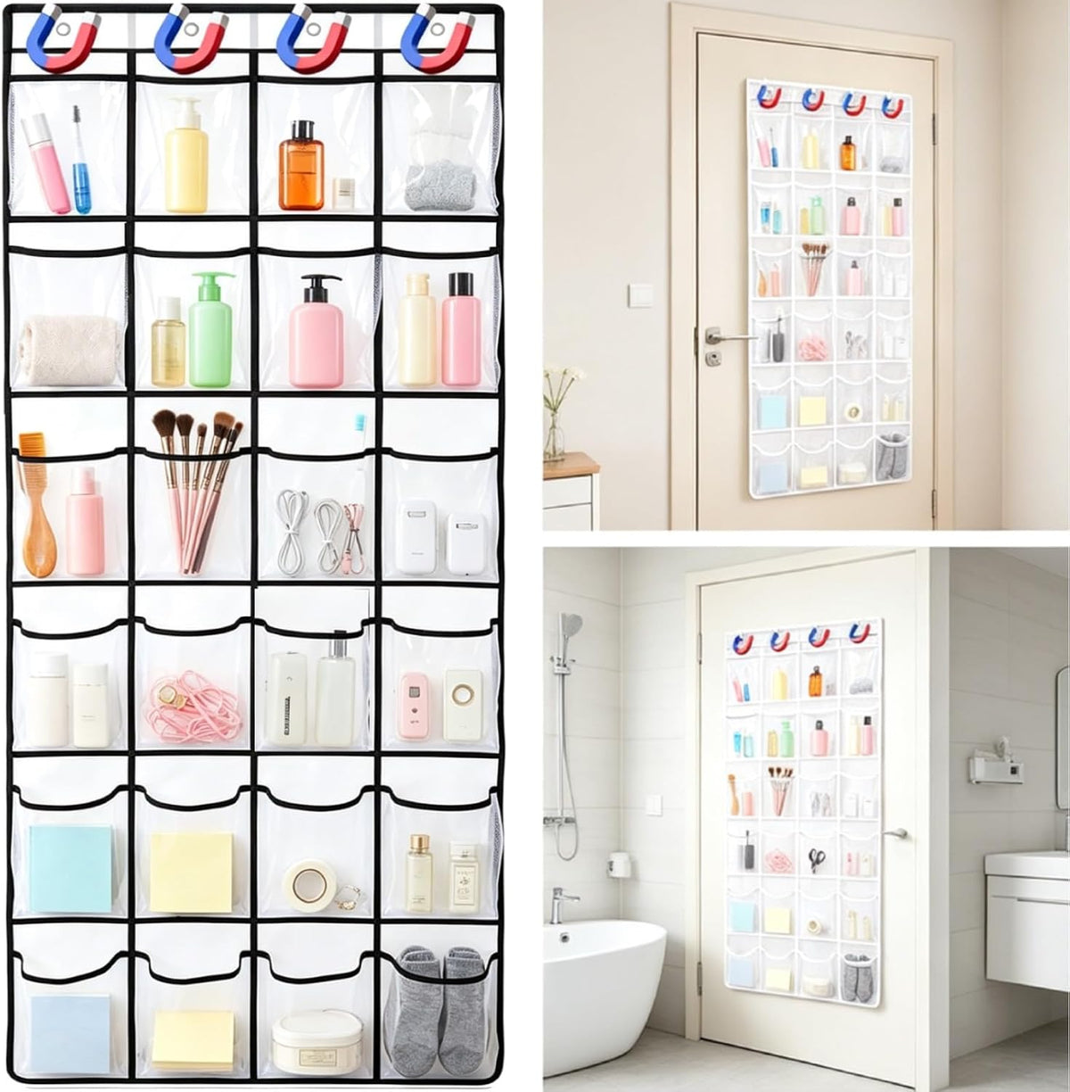 Cruise Ship Magnetic Door Organizer, 24 Pockets Behind the Door Shoe Rack