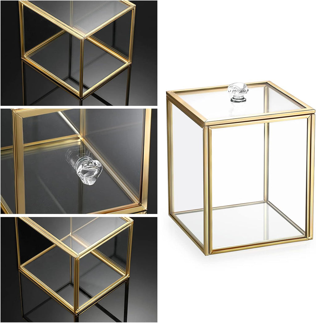 Hipiwe 2 Pack Glass Qtip Holder Dispenser With Lid Gold Bathroom Containers