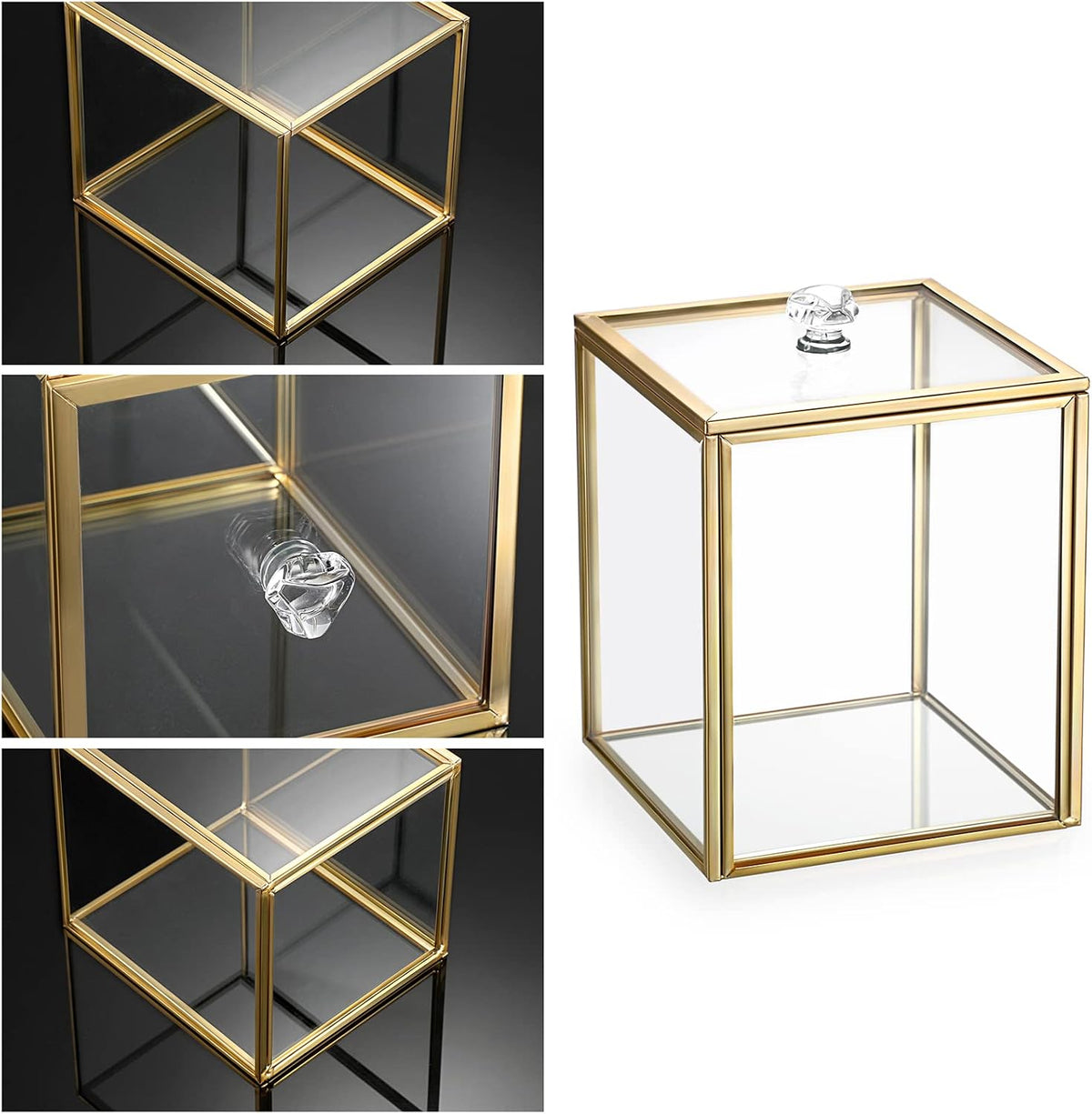 Hipiwe 2 Pack Glass Qtip Holder Dispenser With Lid Gold Bathroom Containers