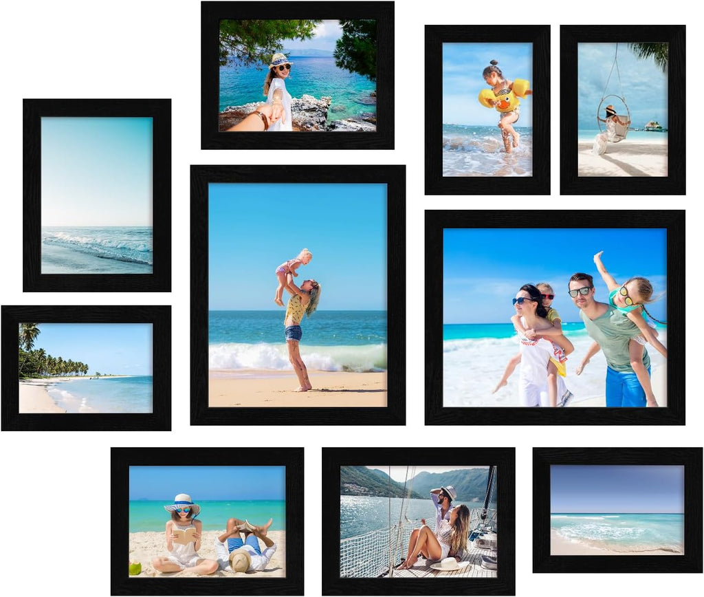 iRahmen Collage Picture Frames Set of 10,HD Real Glass,Rustic Wood,Black