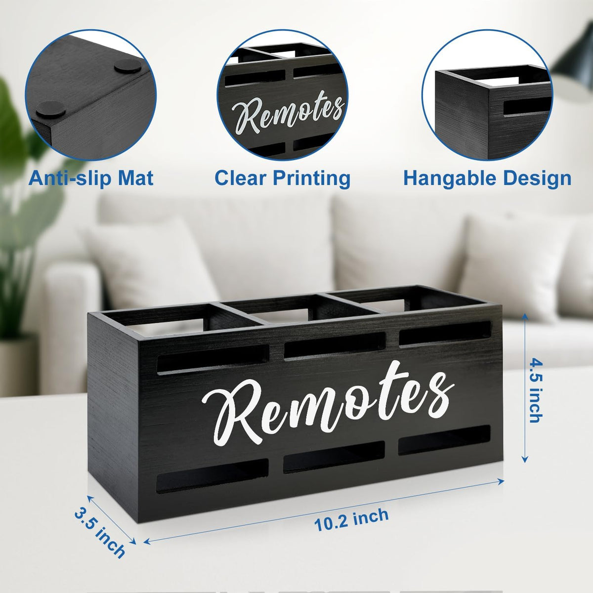 Wood Black TV Remote Organizer Wall Mount Remote Control Holders for Table