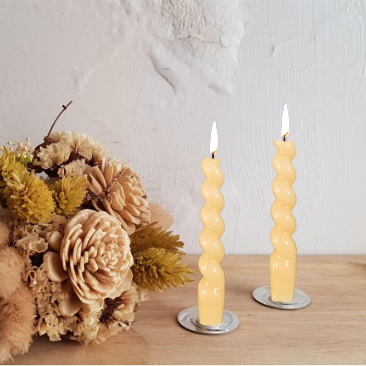 Yellow Spiral Taper Candle 7.5inch Long Smokeless Twisted Candlesticks Drip-Free Spiral Candles for Relaxation Party Wedding Churche or Special Occasions