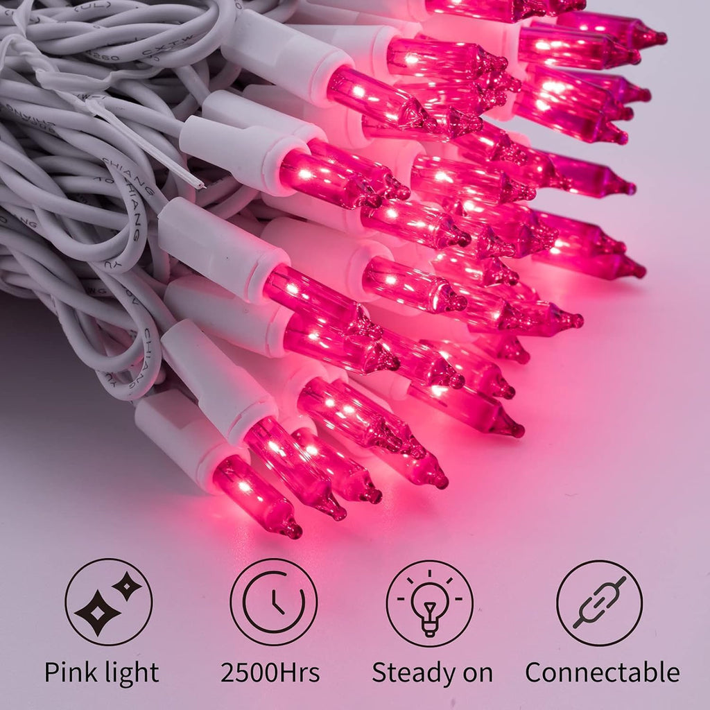 Minetom Pink Christmas Lights 100 Count 20 Feet Incandescent Bulb