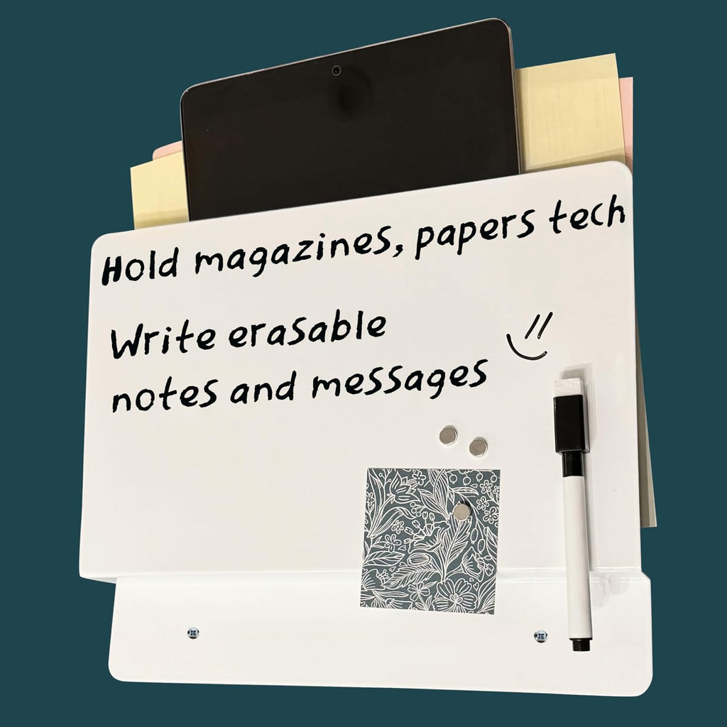 Magazine & Folder Wall Rack + Whiteboard - for Home, Office, School - Storage & Note Space, Mid-Century Style, Wall Mounted, Mail Organizer by Sable Flow (W)