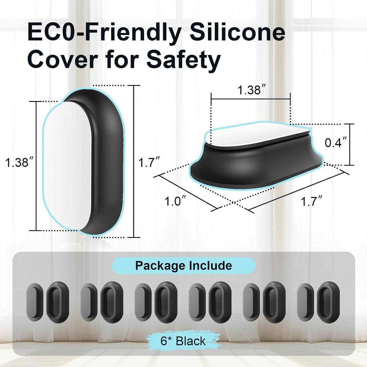Magnetic Silicone Remote Control Holder Wall Mount for TV Fan 6 Pack Black
