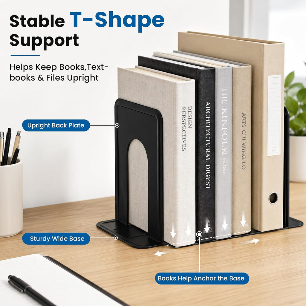 6 Pairs Heavy Duty Metal Book Ends for Shelves