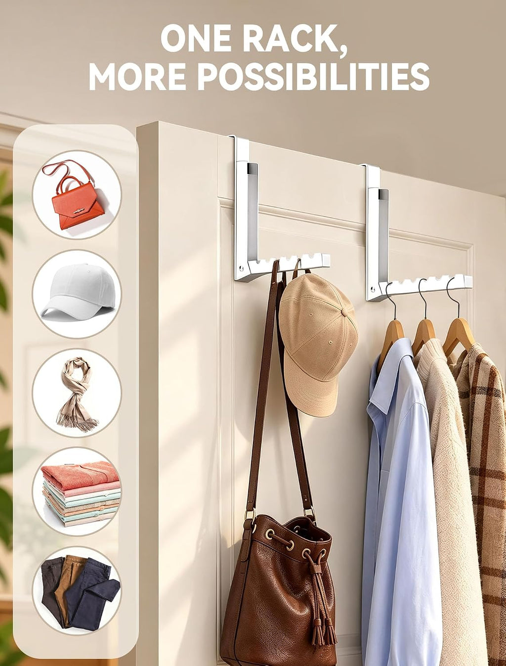 2-Pack Over the Door Hanger Hooks with Extra Anti-slip Pads for Laundry