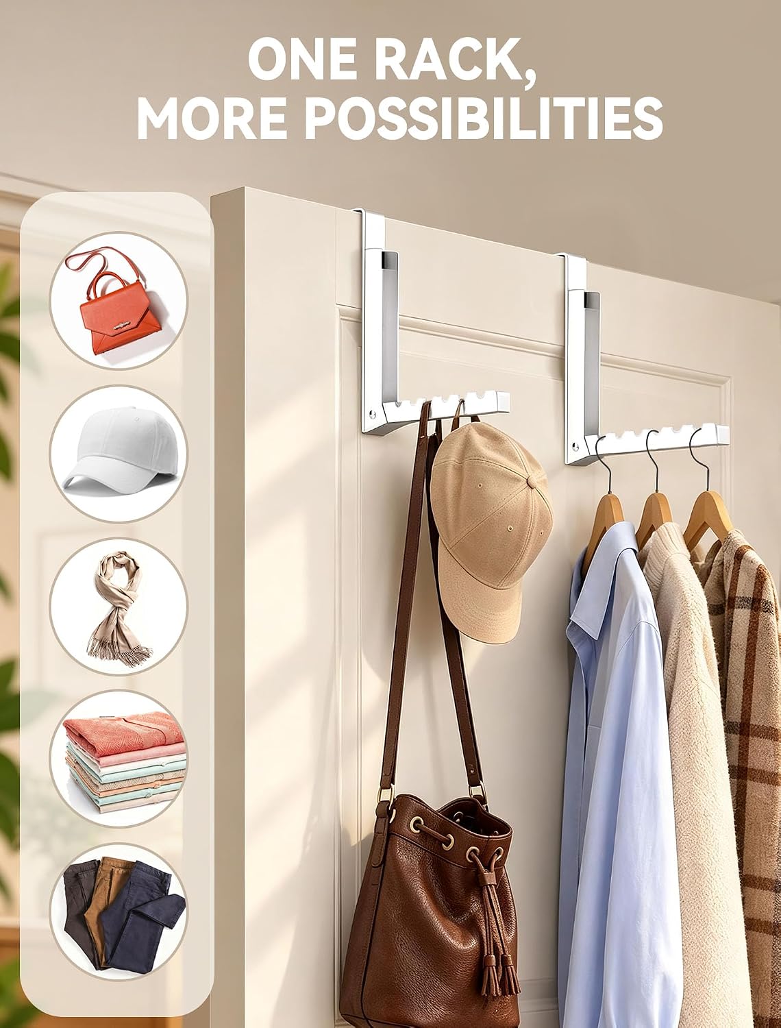 2-Pack Over the Door Hanger Hooks with Extra Anti-slip Pads for Laundry